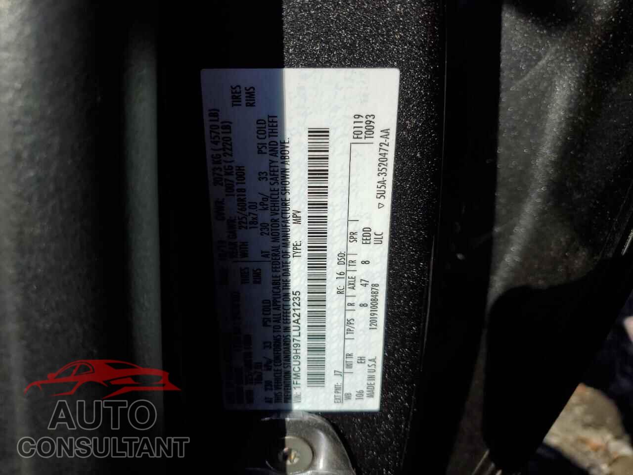 FORD ESCAPE 2020 - 1FMCU9H97LUA21235