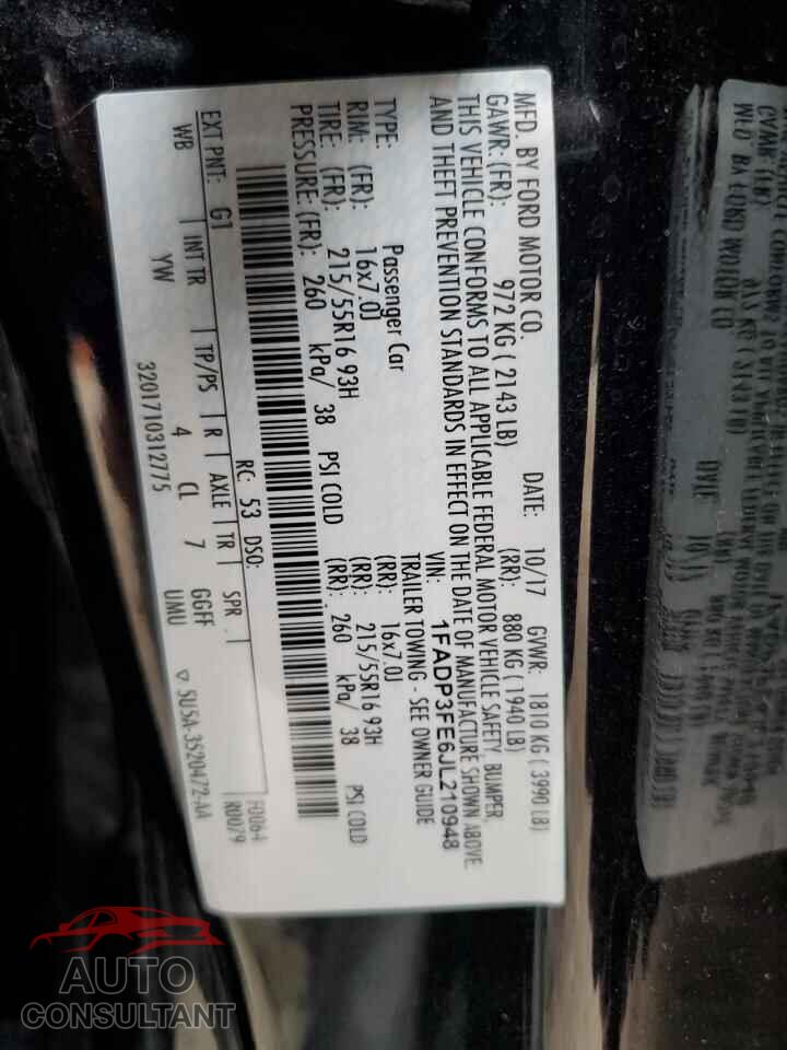 FORD FOCUS 2018 - 1FADP3FE6JL210948