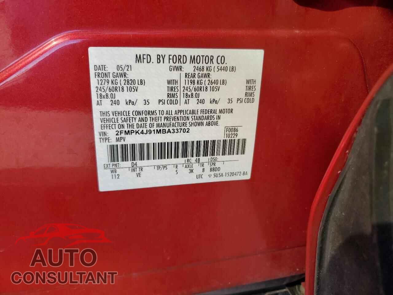 FORD EDGE 2021 - 2FMPK4J91MBA33702