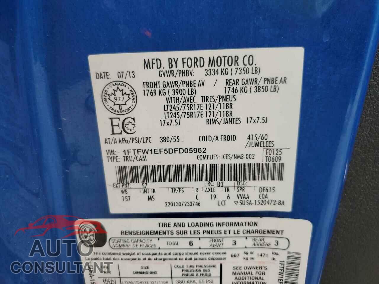 FORD F-150 2013 - 1FTFW1EF5DFD05962