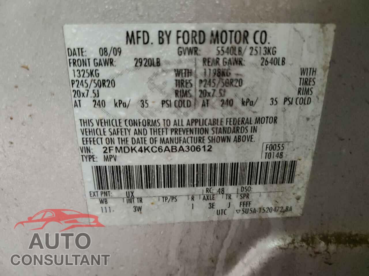 FORD EDGE 2010 - 2FMDK4KC6ABA30612