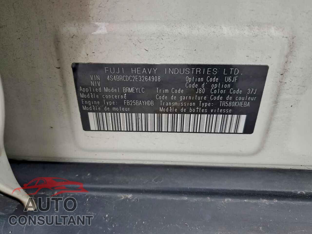 SUBARU OUTBACK 2014 - 4S4BRCDC2E3264908