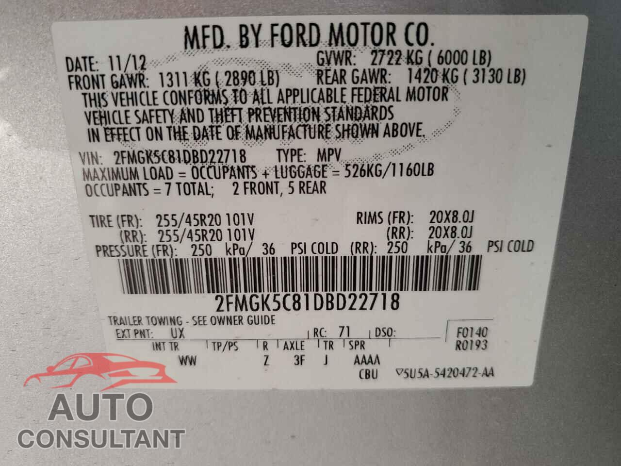 FORD FLEX 2013 - 2FMGK5C81DBD22718
