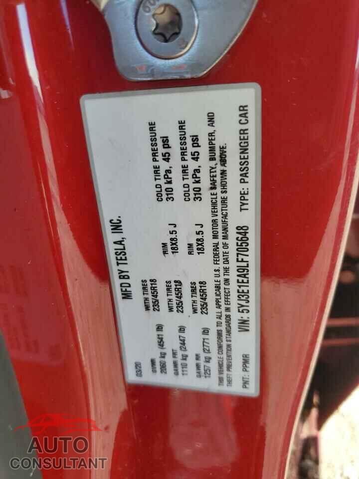 TESLA MODEL 3 2020 - 5YJ3E1EA9LF705648