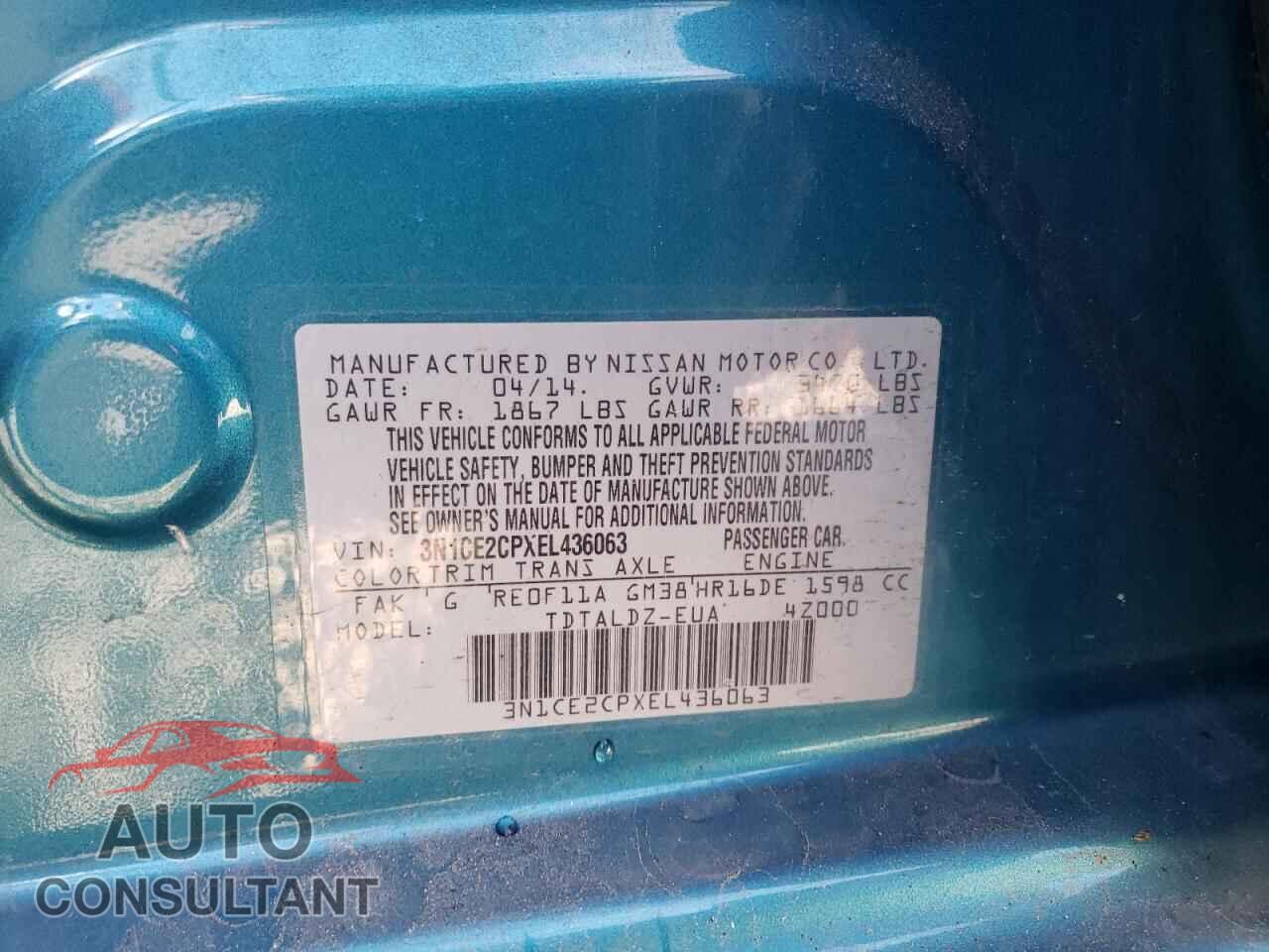 NISSAN VERSA 2014 - 3N1CE2CPXEL436063