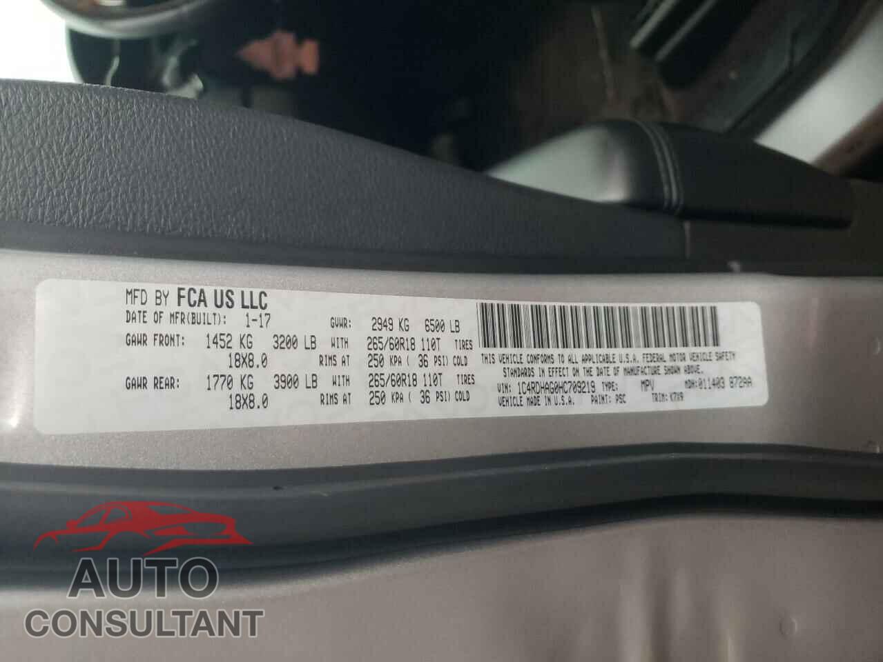 DODGE DURANGO 2017 - 1C4RDHAG0HC709219