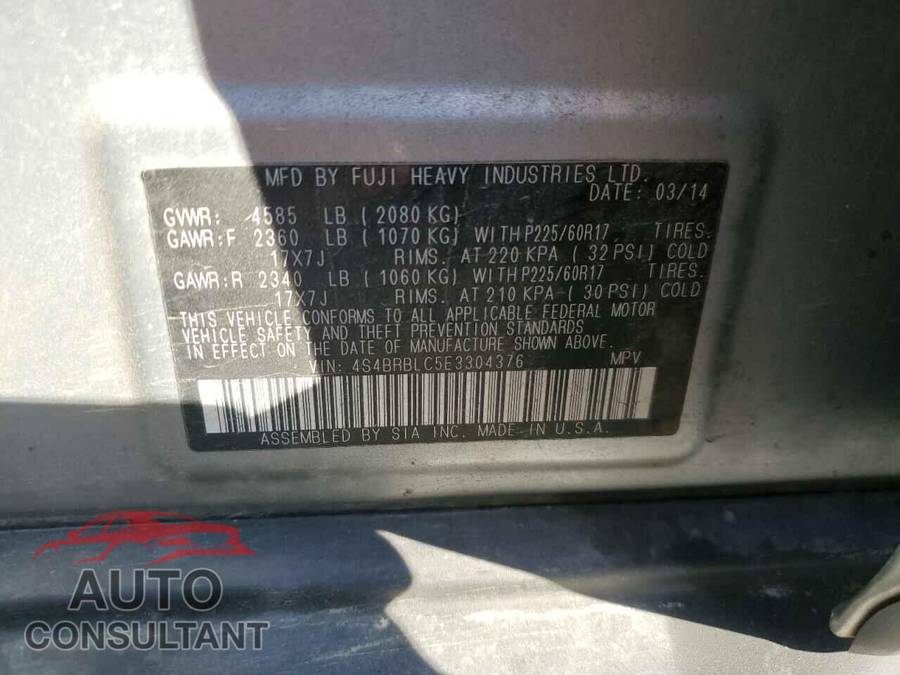 SUBARU OUTBACK 2014 - 4S4BRBLC5E3304376