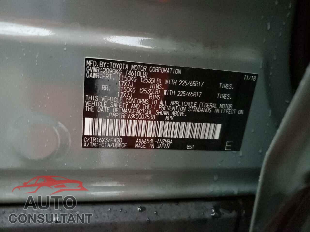 TOYOTA RAV4 2019 - JTMP1RFV3KD007538