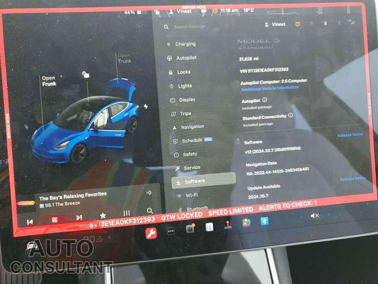 TESLA MODEL 3 2019 - 5YJ3E1EA0KF312393