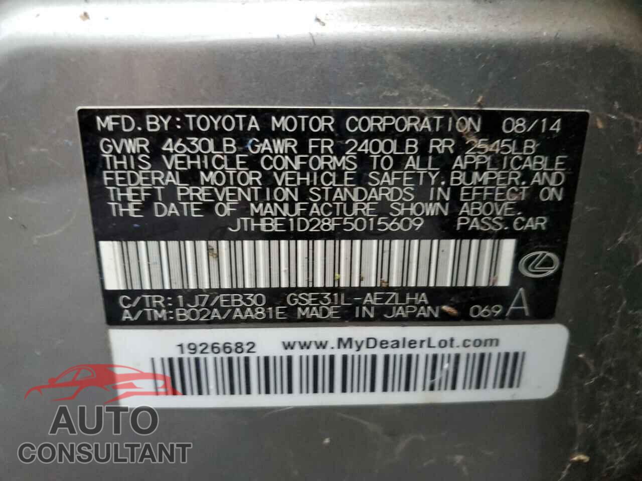 LEXUS IS 2015 - JTHBE1D28F5015609