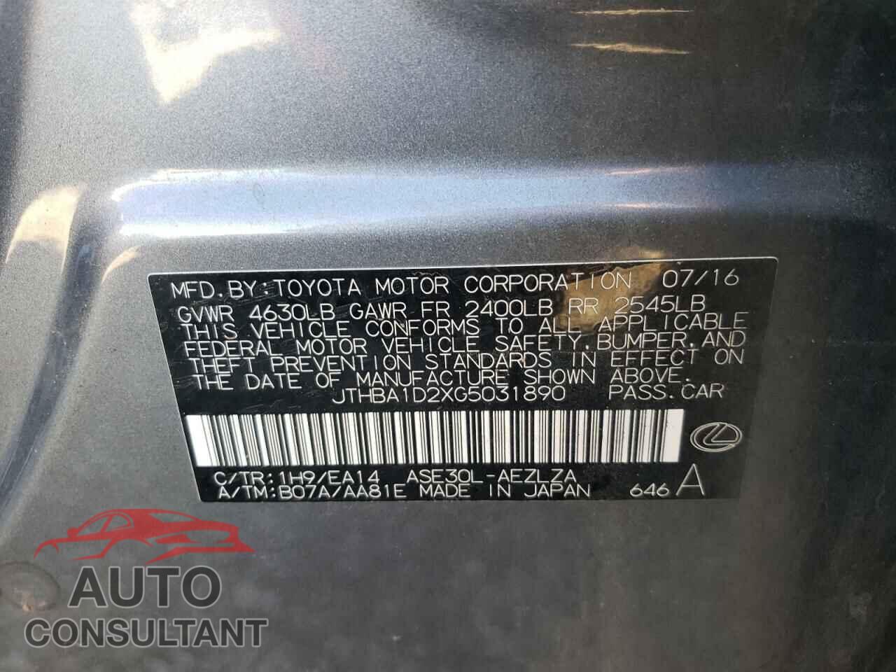LEXUS IS 2016 - JTHBA1D2XG5031890