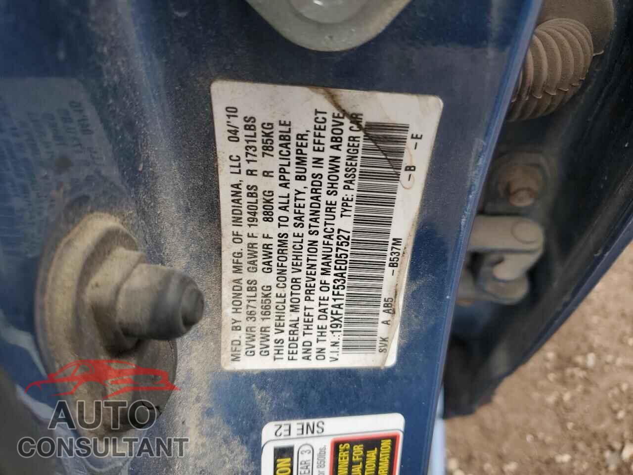 HONDA CIVIC 2010 - 19XFA1F53AE057527