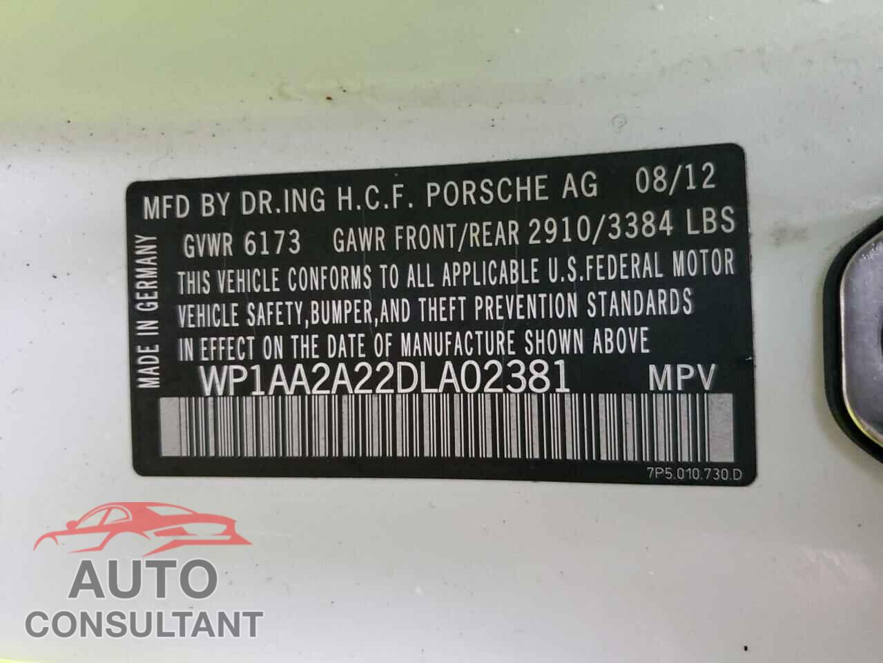 PORSCHE CAYENNE 2013 - WP1AA2A22DLA02381