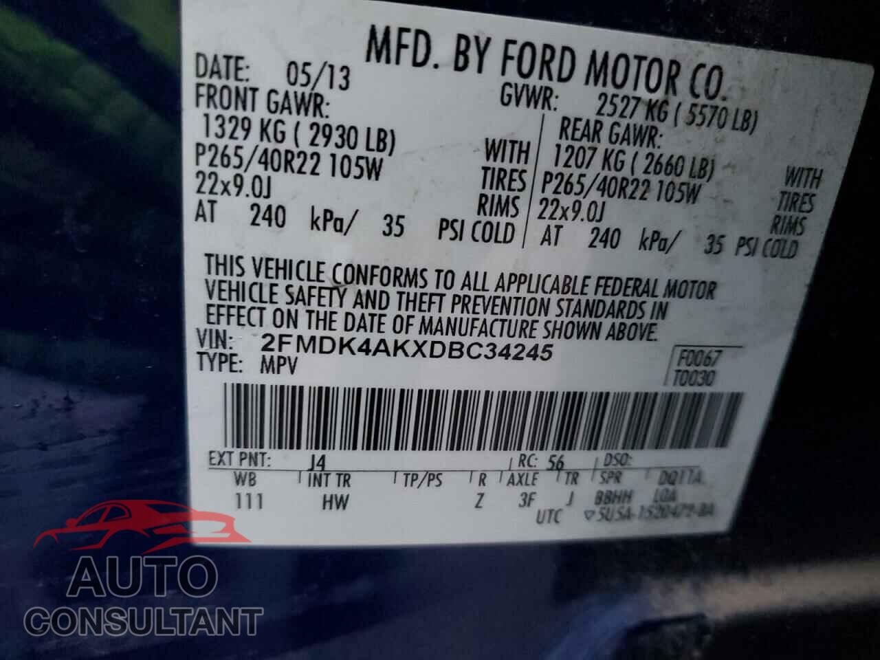 FORD EDGE 2013 - 2FMDK4AKXDBC34245