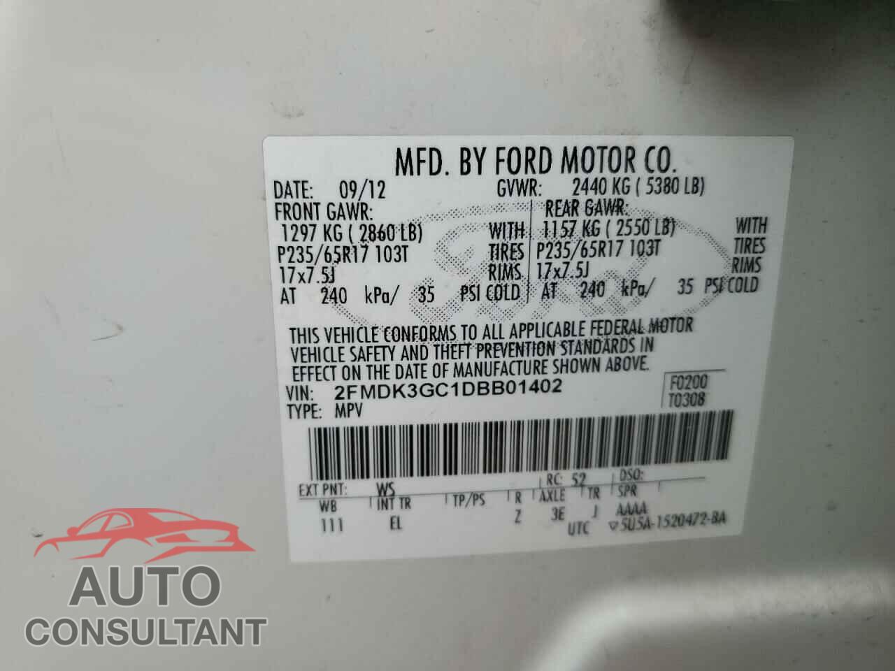 FORD EDGE 2013 - 2FMDK3GC1DBB01402
