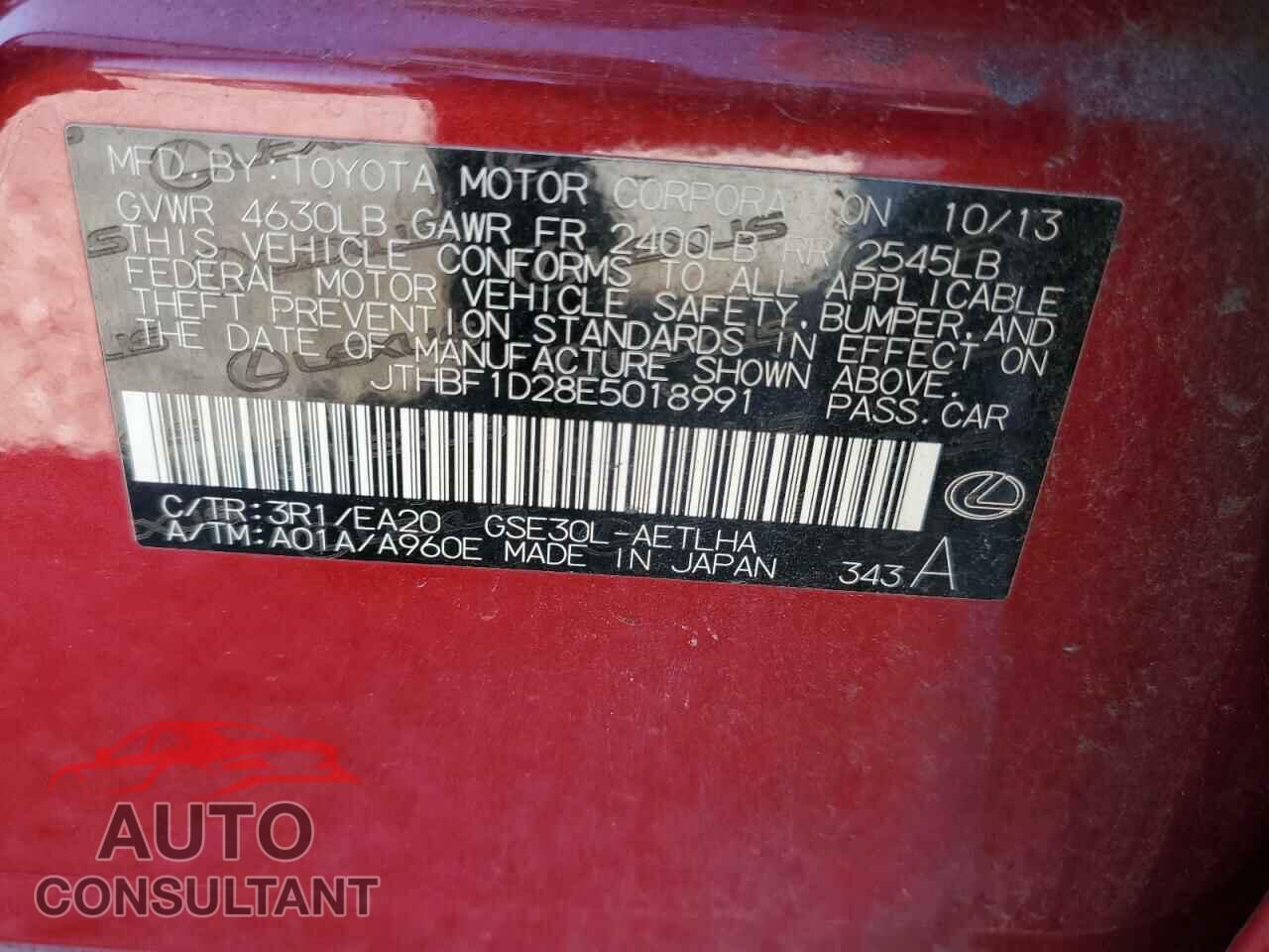 LEXUS IS 2014 - JTHBF1D28E5018991