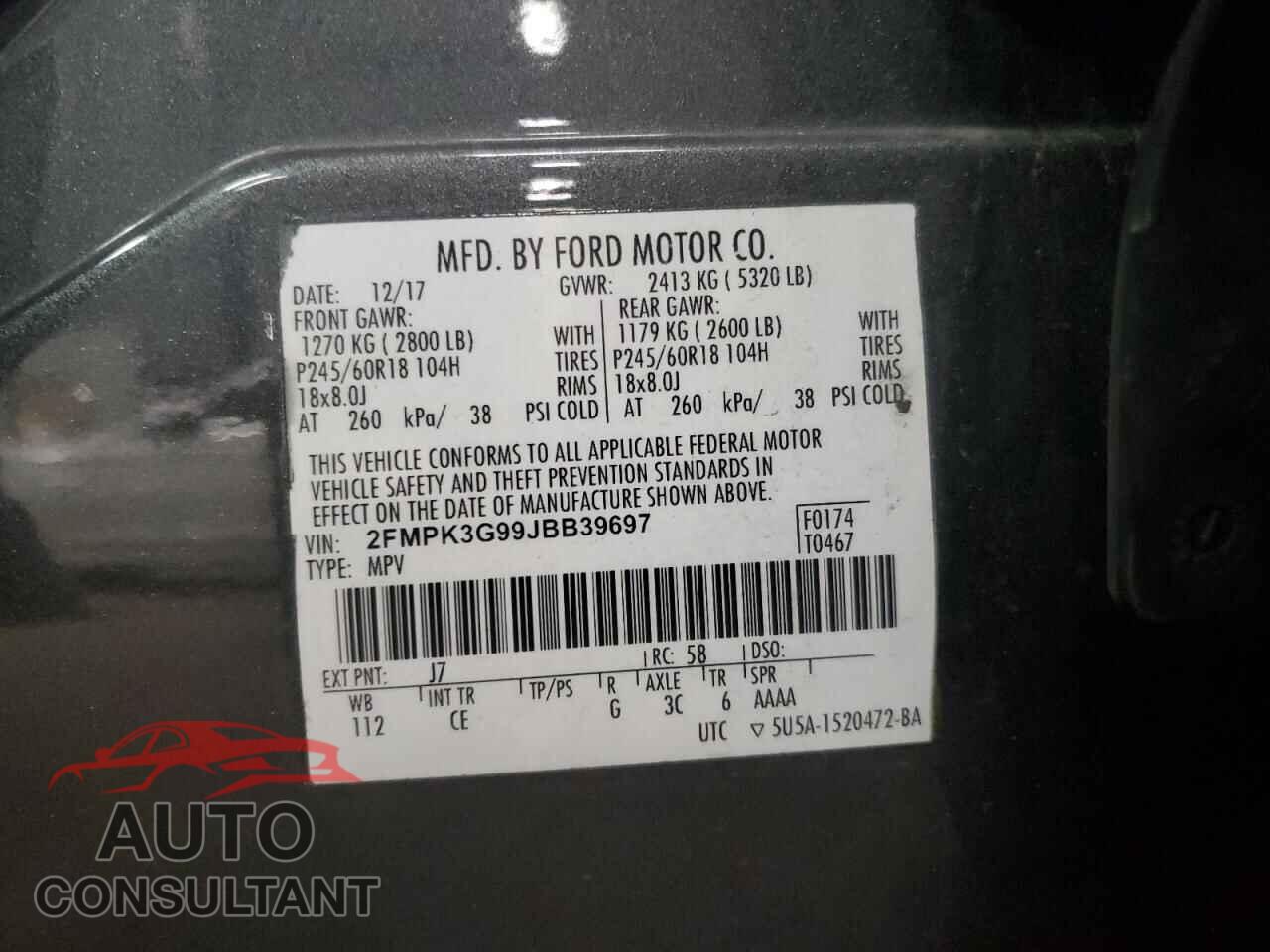 FORD EDGE 2018 - 2FMPK3G99JBB39697