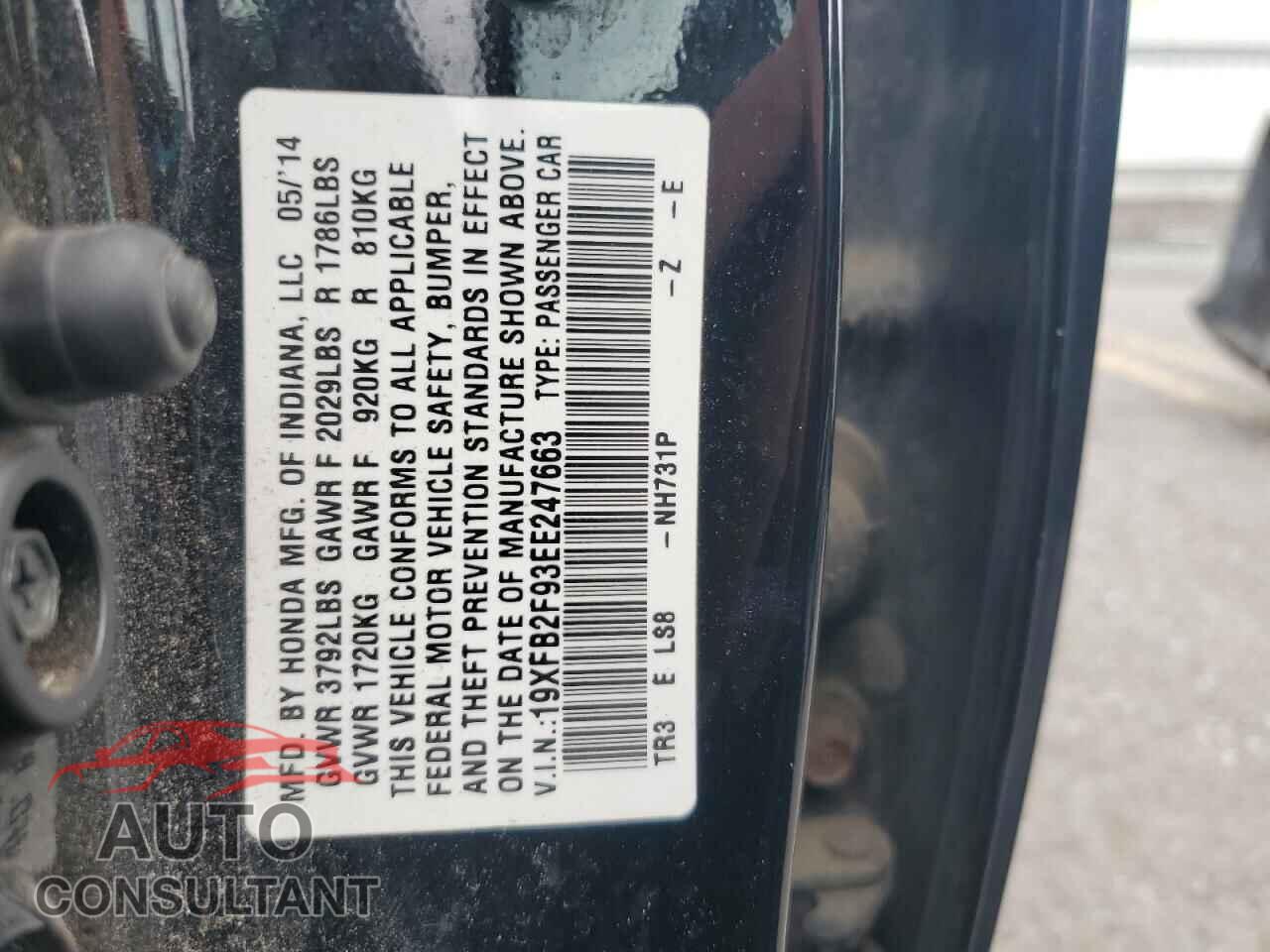 HONDA CIVIC 2014 - 19XFB2F93EE247663