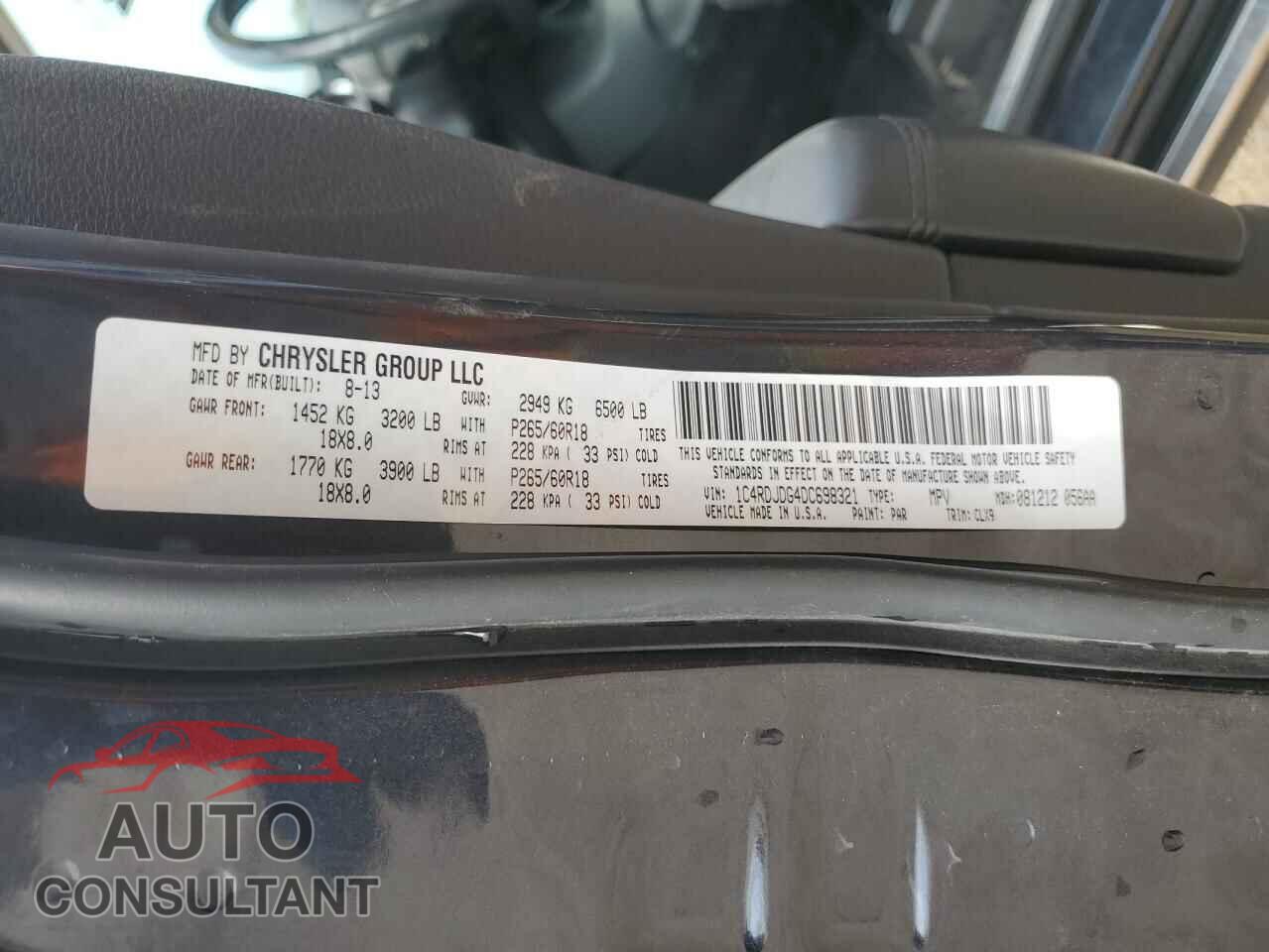 DODGE DURANGO 2013 - 1C4RDJDG4DC698321