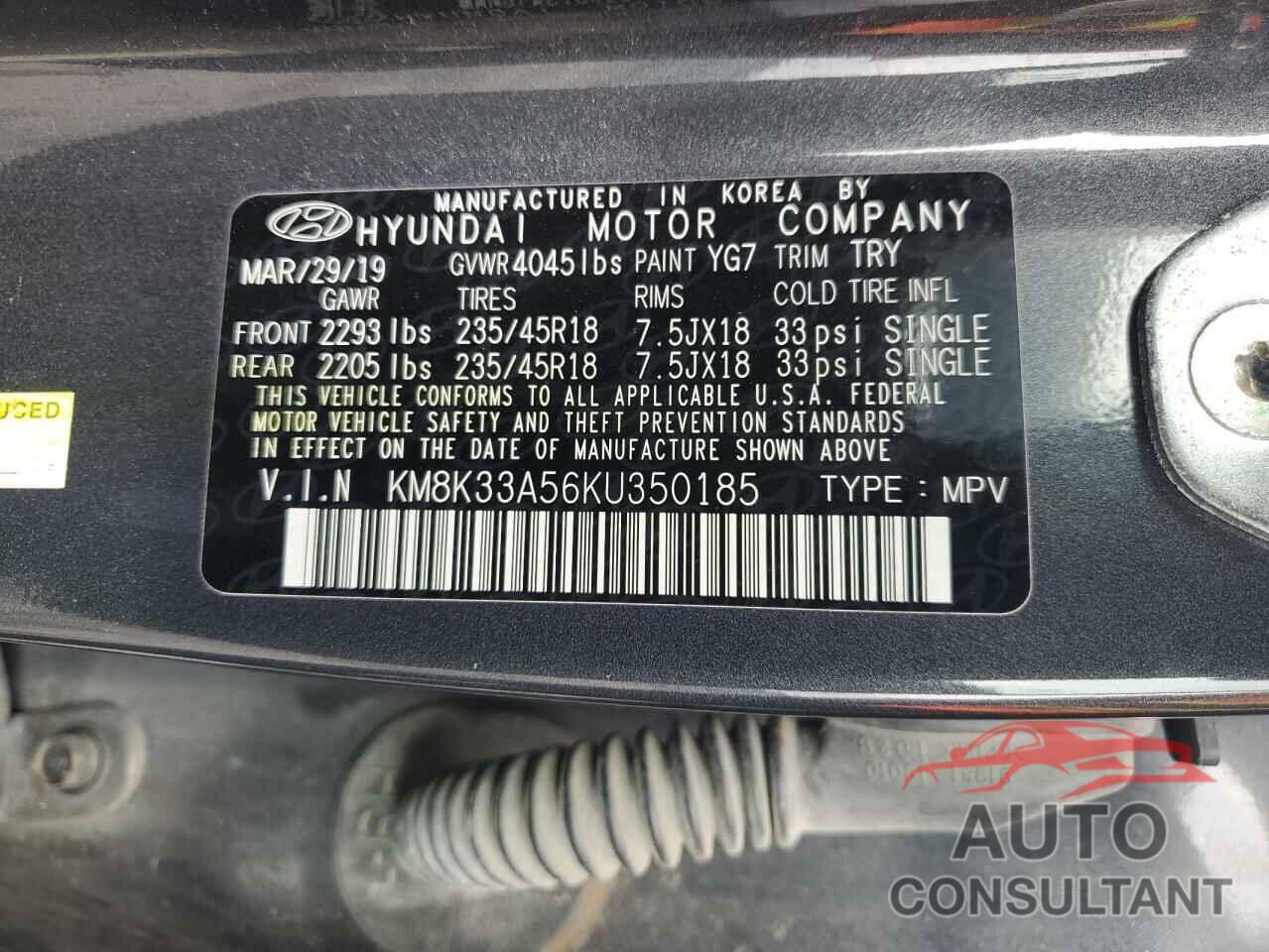HYUNDAI KONA 2019 - KM8K33A56KU350185
