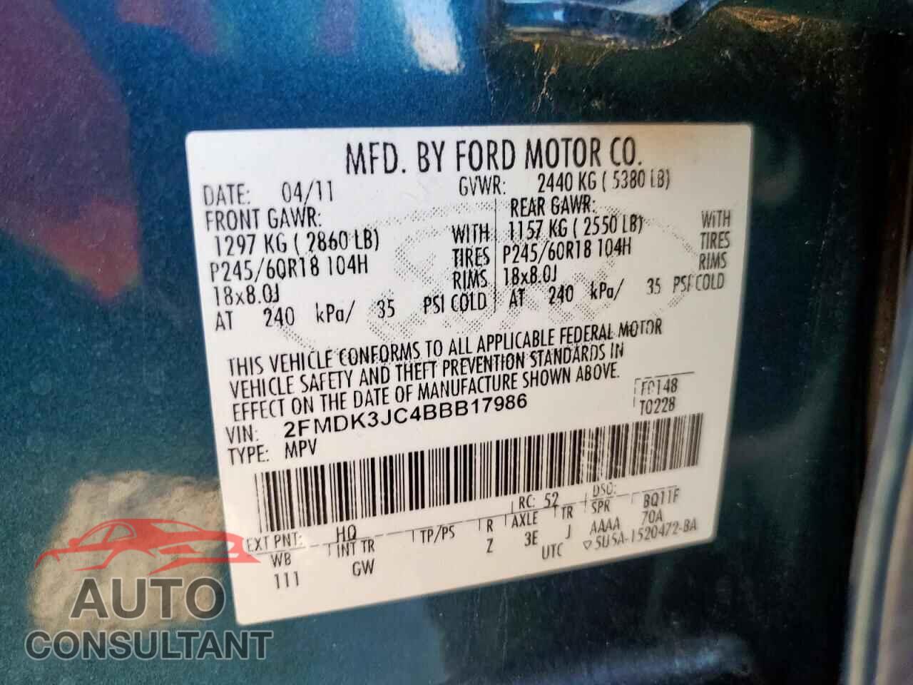 FORD EDGE 2011 - 2FMDK3JC4BBB17986