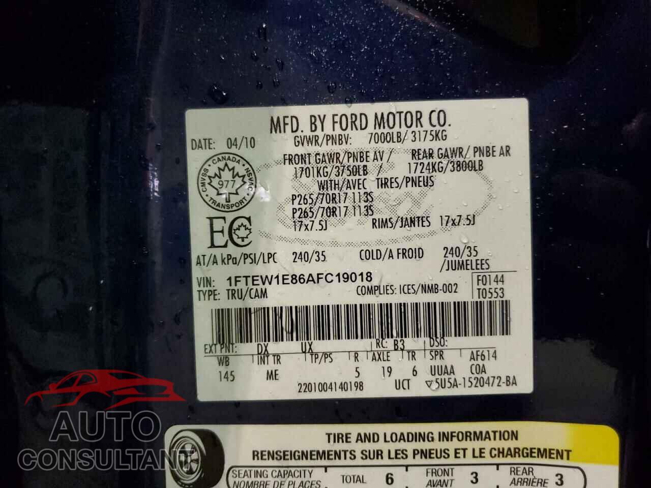 FORD F150 2010 - 1FTEW1E86AFC19018