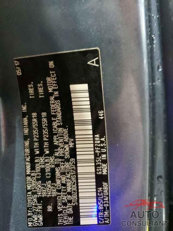 TOYOTA All Models 2017 - 5TDDZ3DC5HS173759