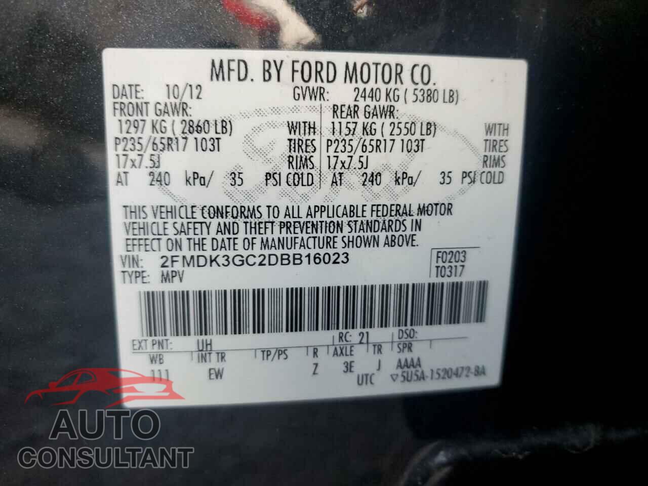 FORD EDGE 2013 - 2FMDK3GC2DBB16023