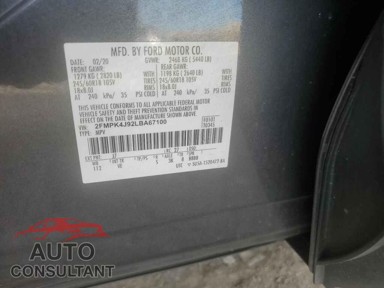 FORD EDGE 2020 - 2FMPK4J92LBA67100