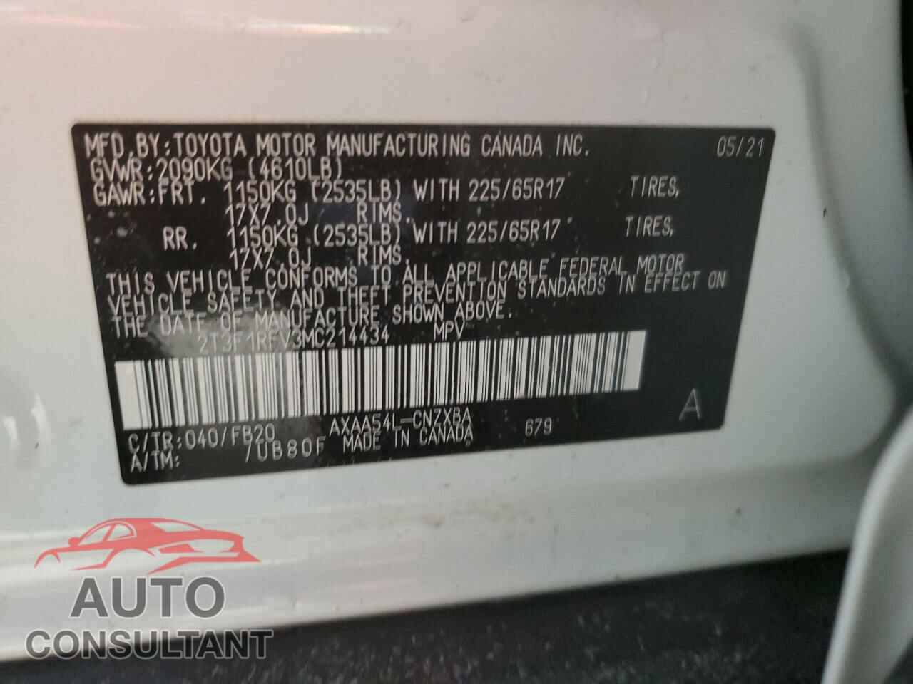 TOYOTA RAV4 2021 - 2T3F1RFV3MC214434