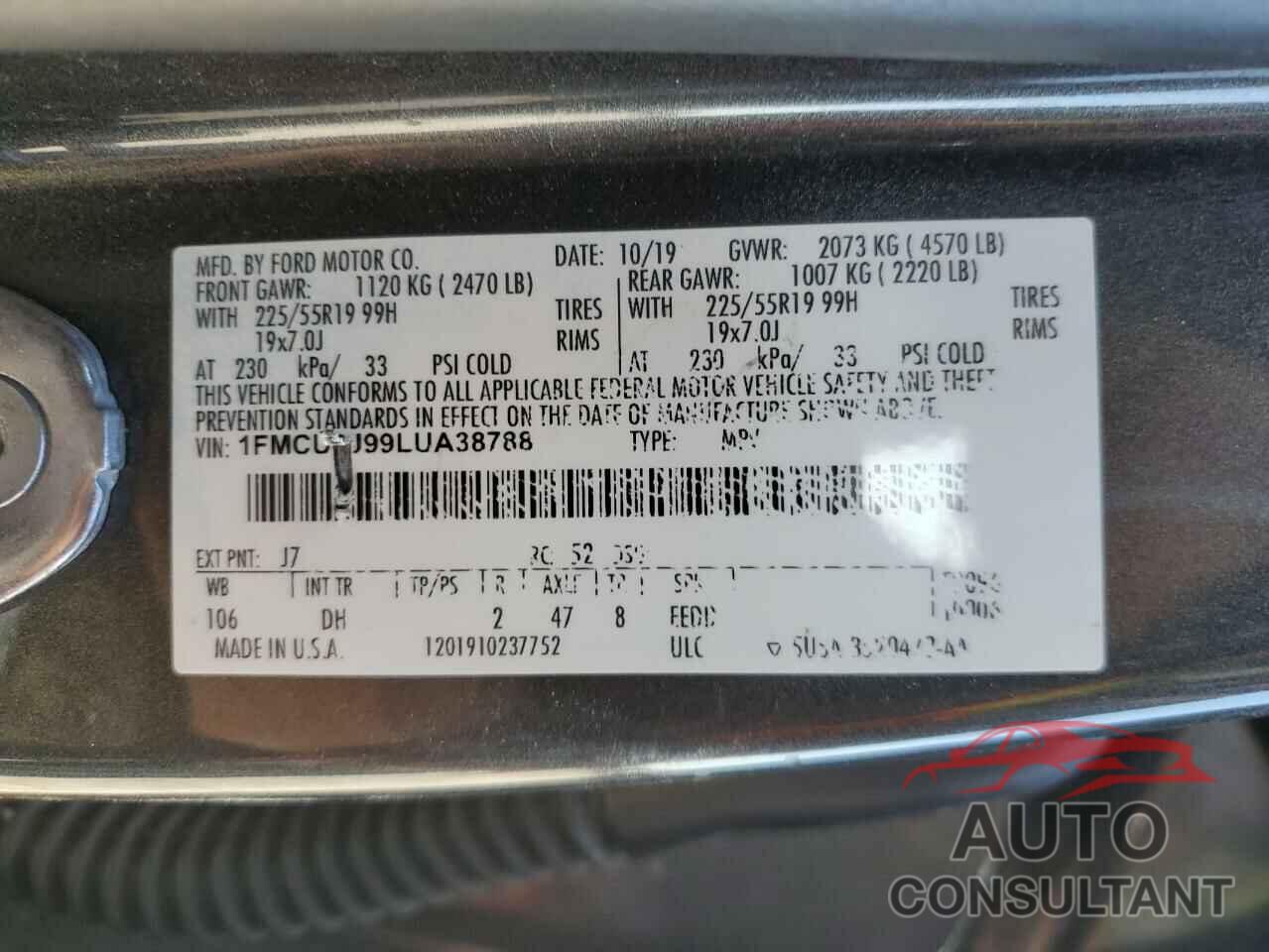 FORD ESCAPE 2020 - 1FMCU9J99LUA38788