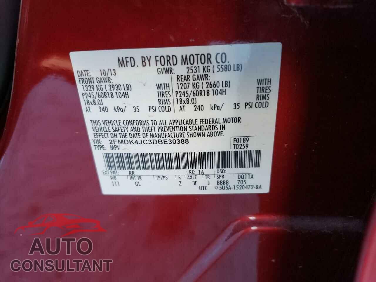 FORD EDGE 2013 - 2FMDK4JC3DBE30388