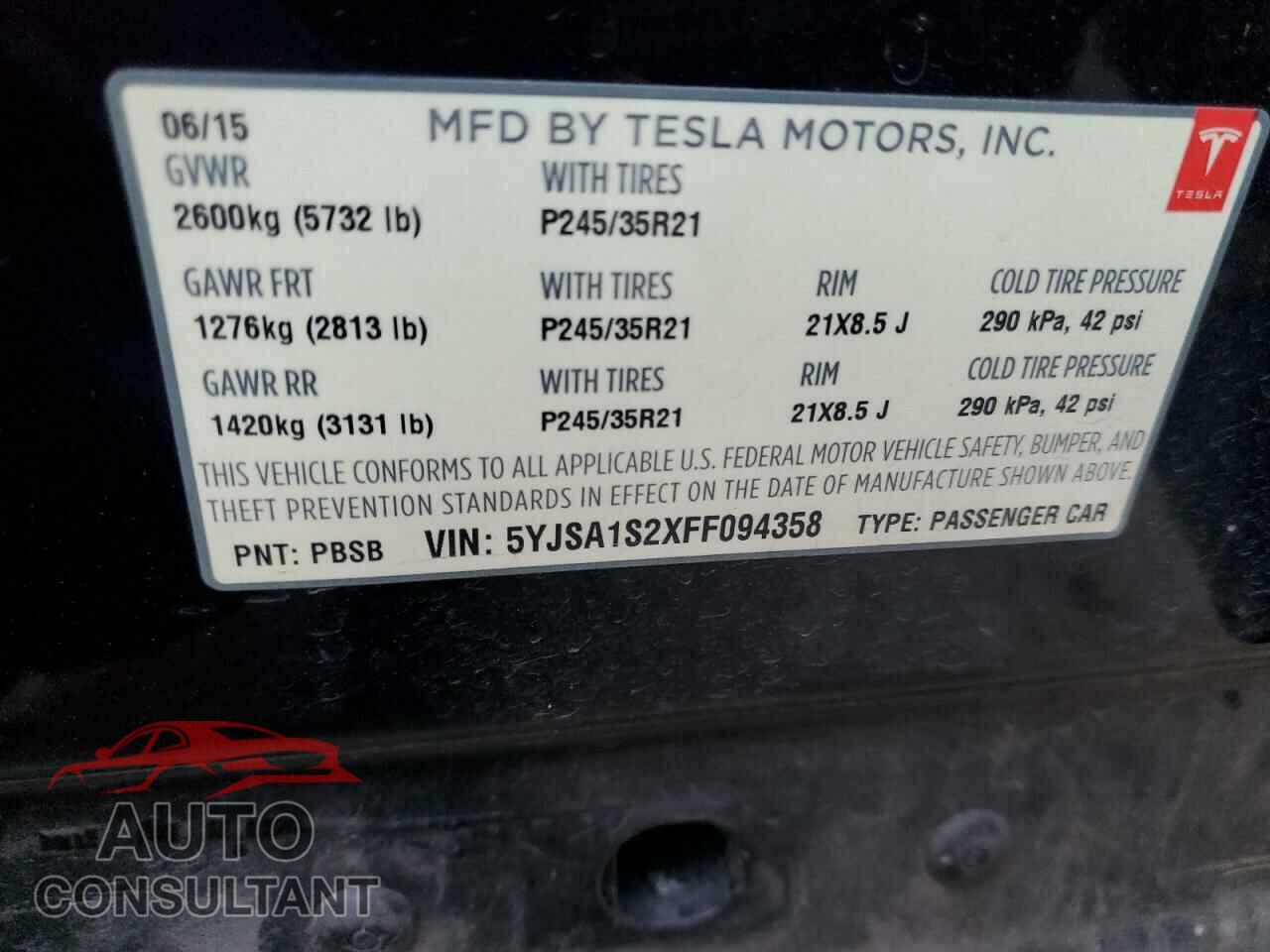 TESLA MODEL S 2015 - 5YJSA1S2XFF094358