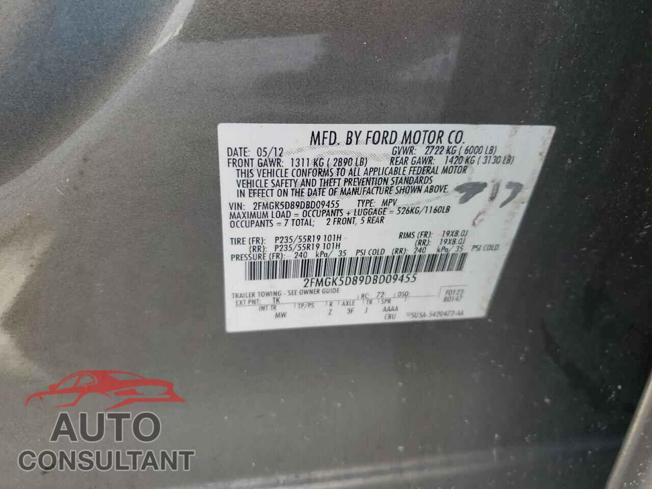 FORD FLEX 2013 - 2FMGK5D89DBD09455