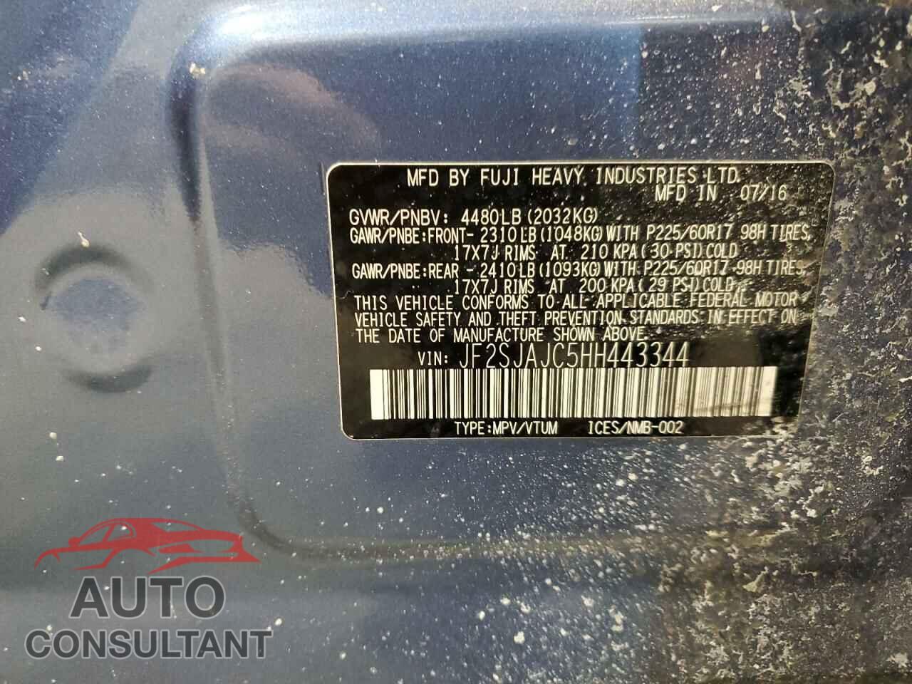 SUBARU FORESTER 2017 - JF2SJAJC5HH443344
