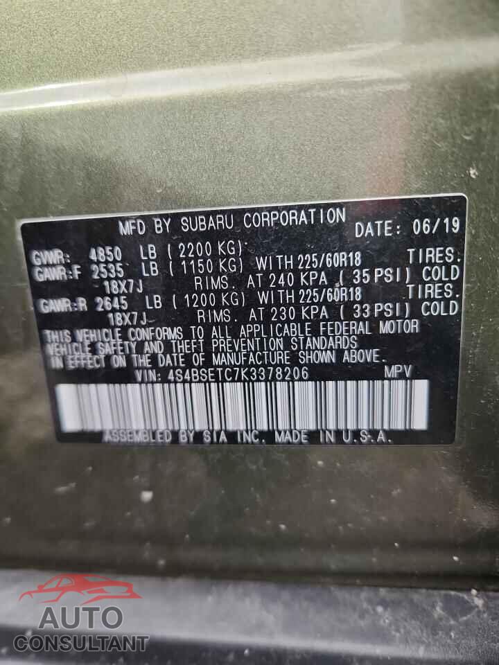 SUBARU OUTBACK 2019 - 4S4BSETC7K3378206