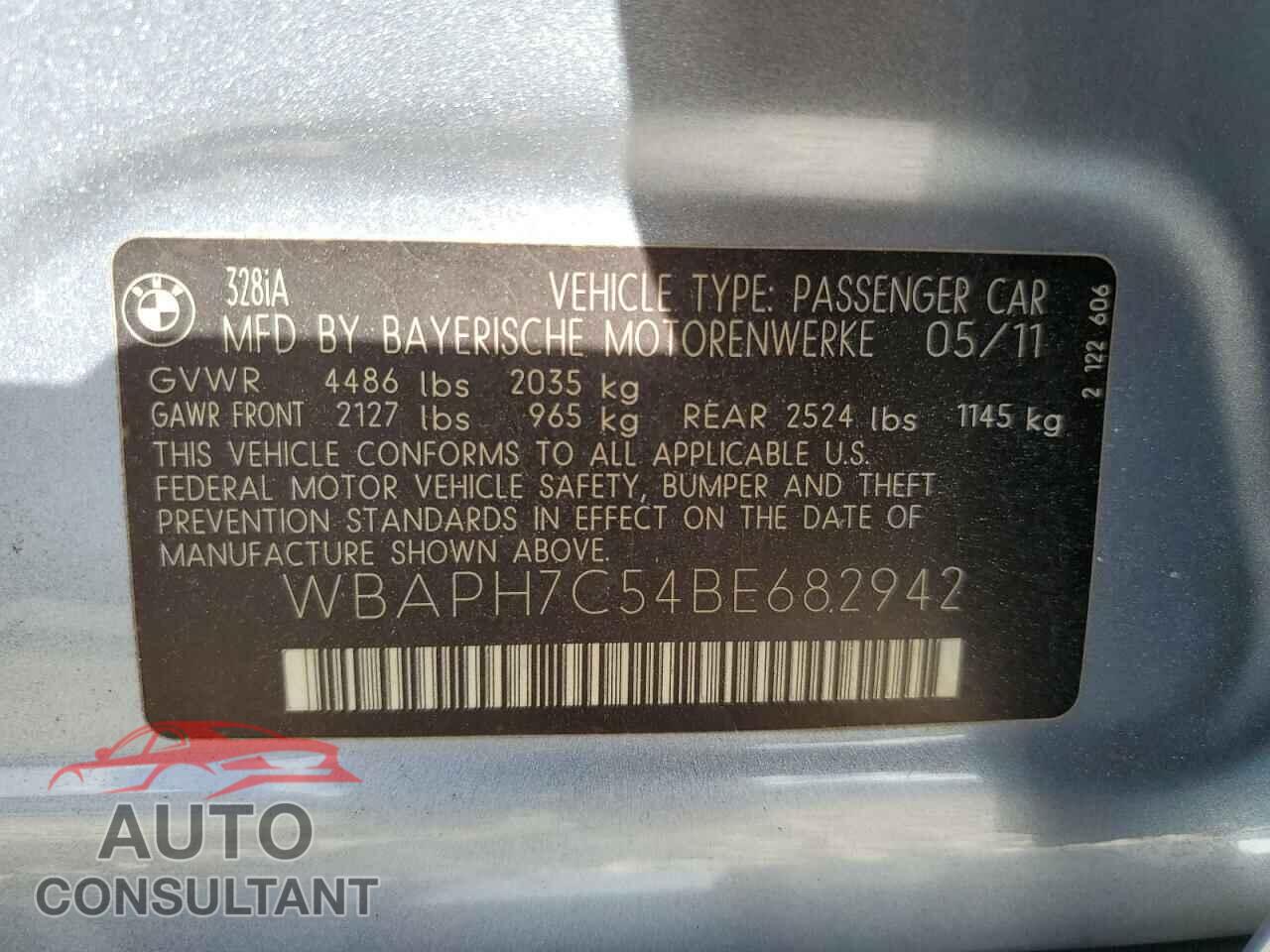 BMW 3 SERIES 2011 - WBAPH7C54BE682942