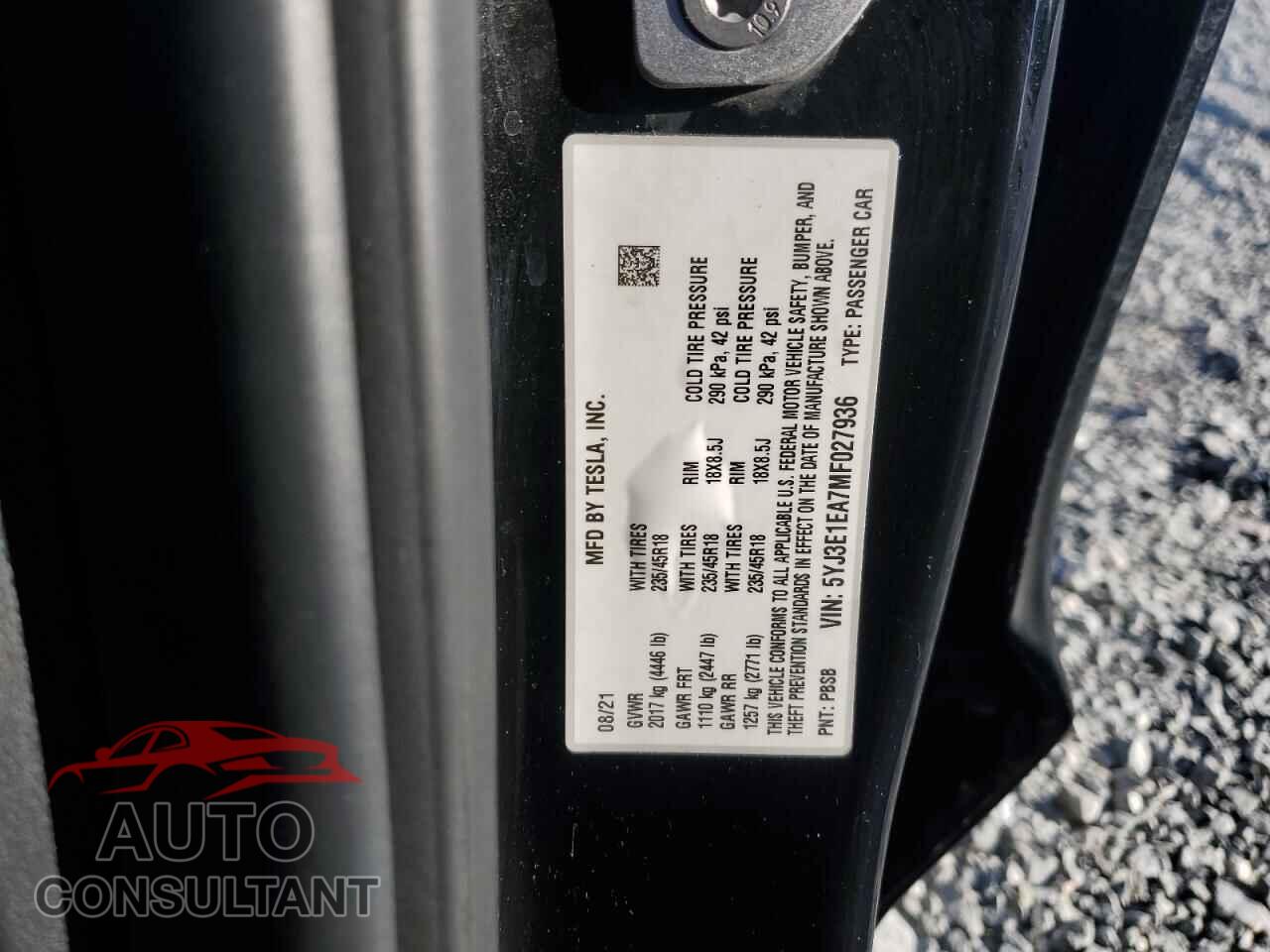 TESLA MODEL 3 2021 - 5YJ3E1EA7MF027936
