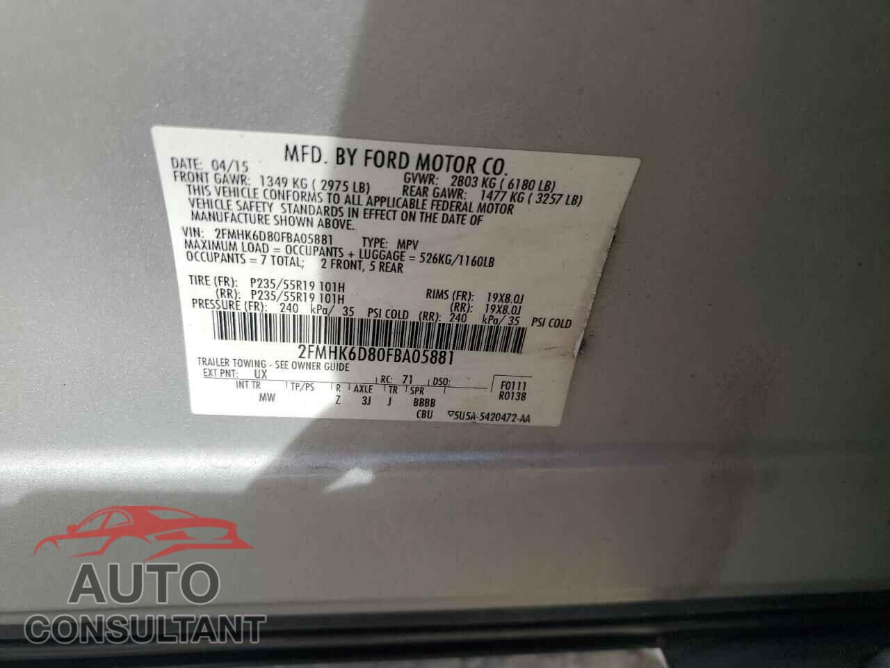 FORD FLEX 2015 - 2FMHK6D80FBA05881