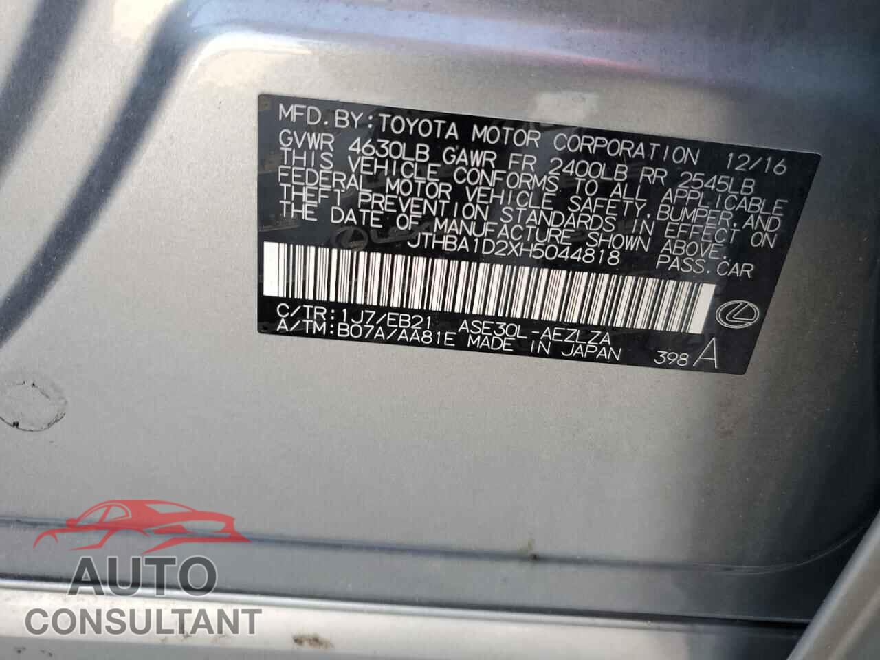 LEXUS IS 2017 - JTHBA1D2XH5044818