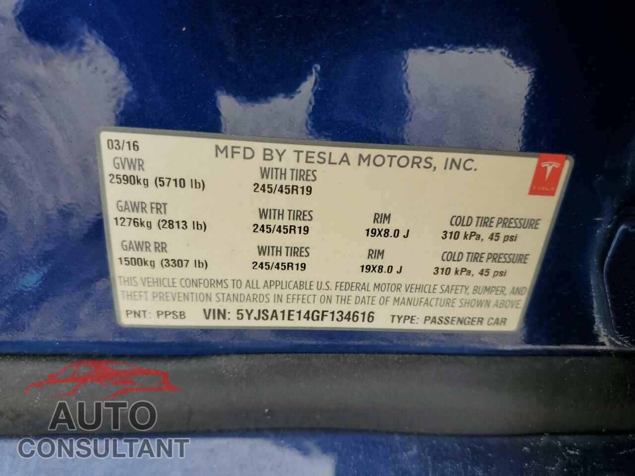 TESLA MODEL S 2016 - 5YJSA1E14GF134616