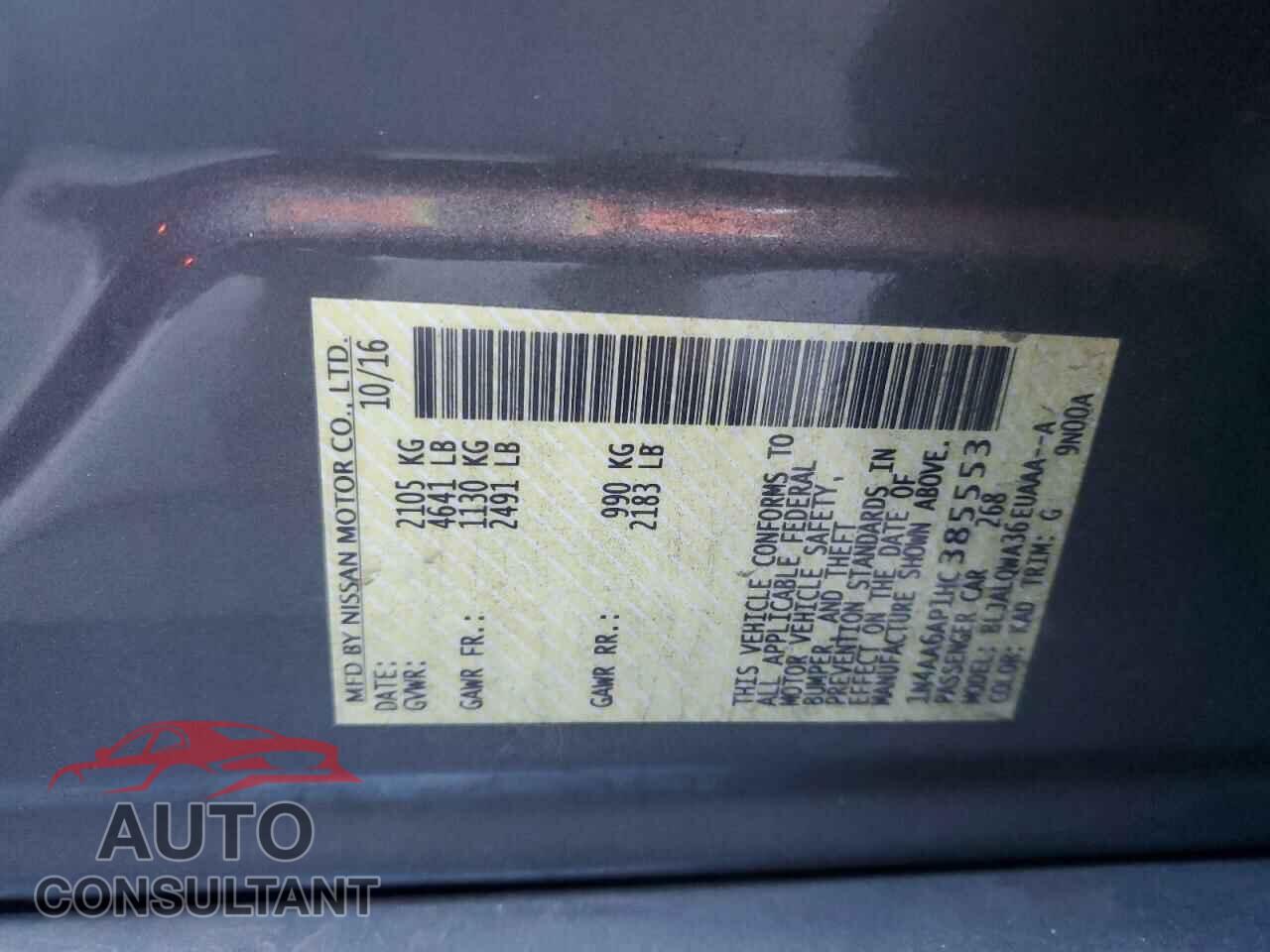 NISSAN MAXIMA 2017 - 1N4AA6AP1HC385553