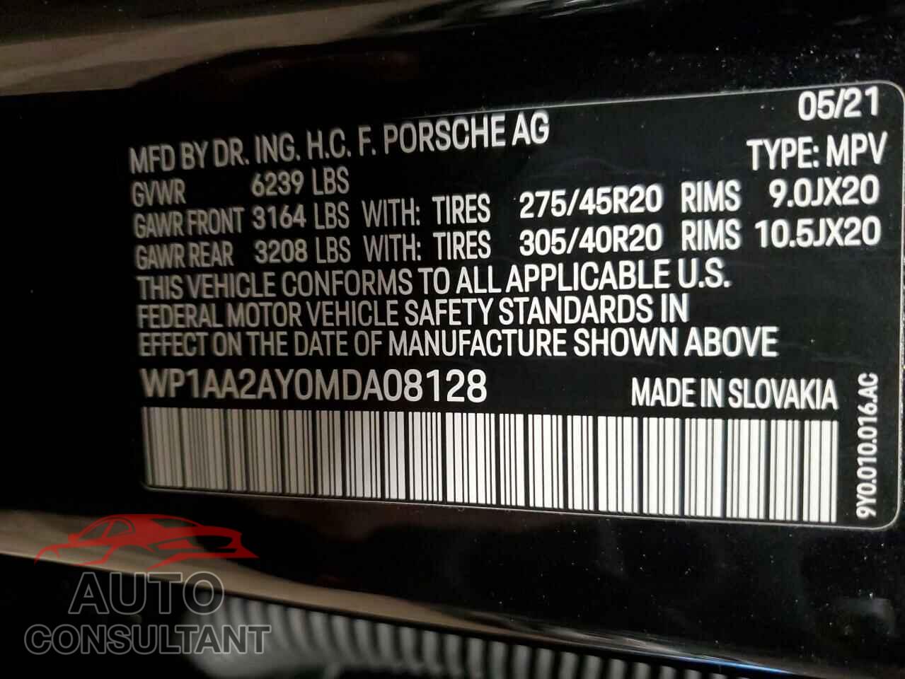 PORSCHE CAYENNE 2021 - WP1AA2AY0MDA08128