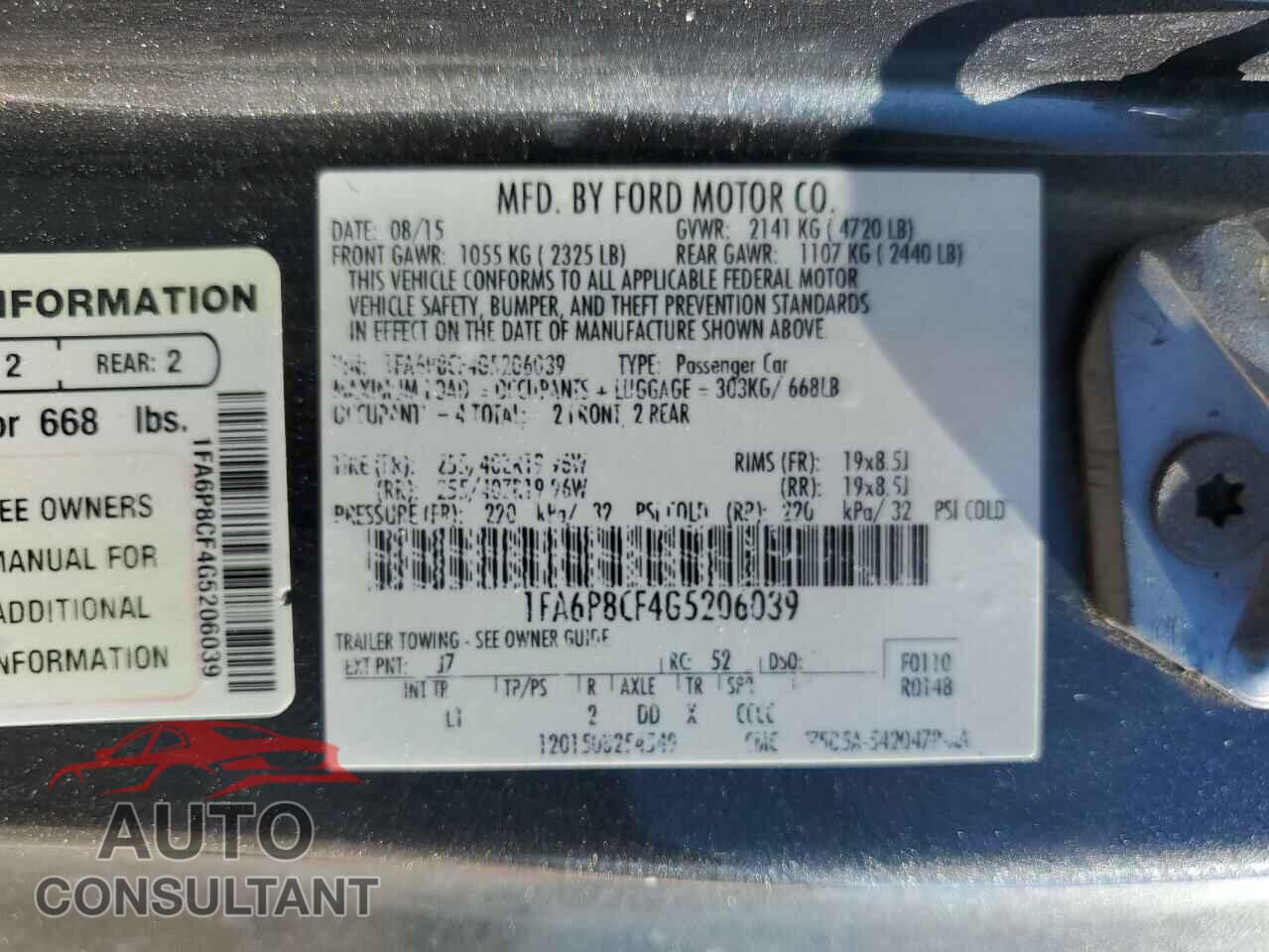 FORD MUSTANG 2016 - 1FA6P8CF4G5206039