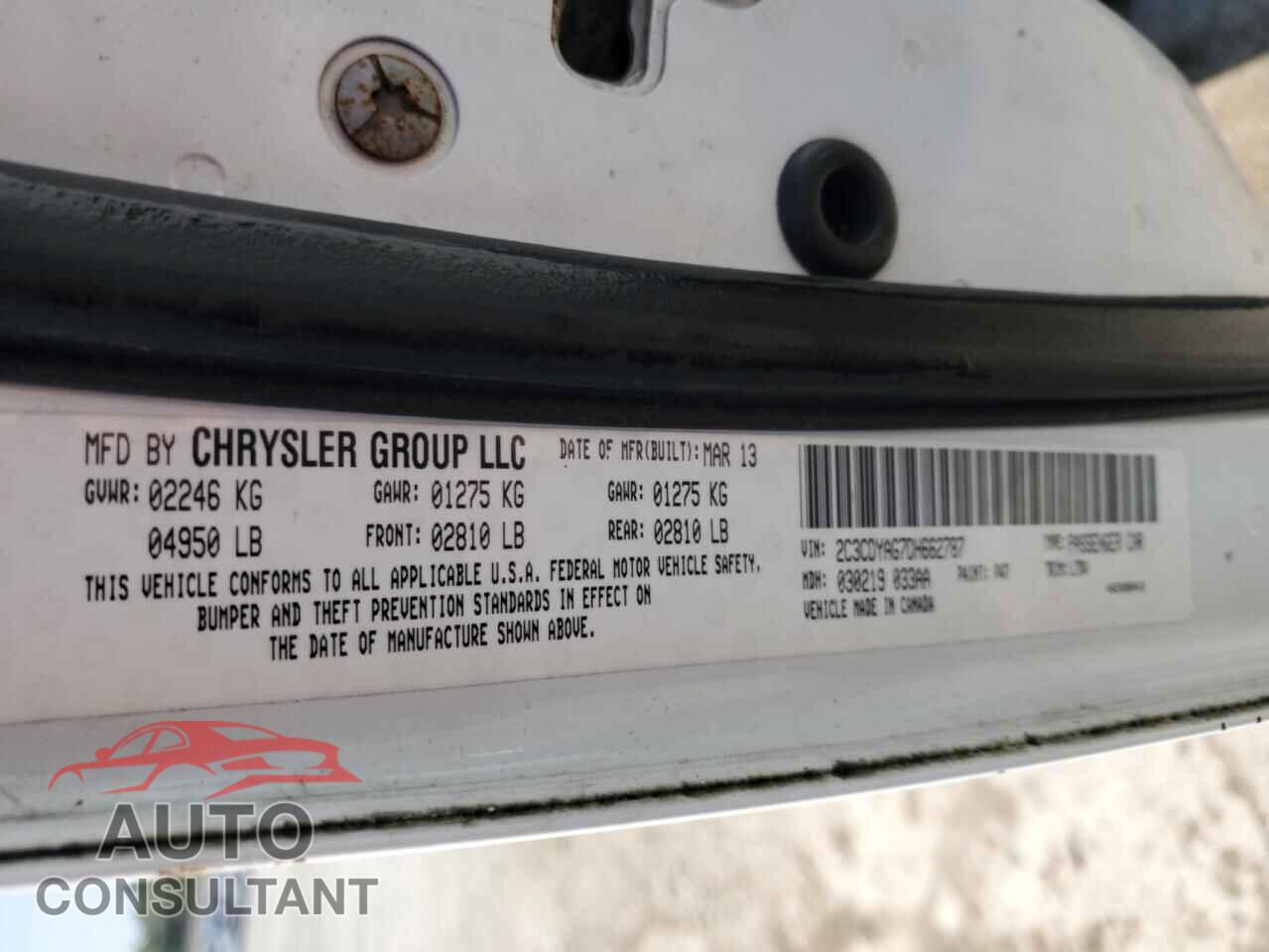 DODGE CHALLENGER 2013 - 2C3CDYAG7DH662787