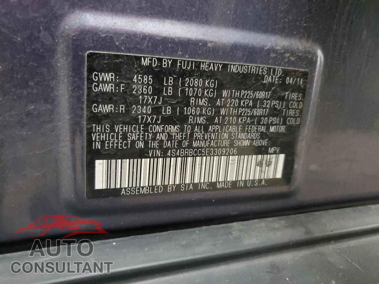 SUBARU OUTBACK 2014 - 4S4BRBCC5E3309206