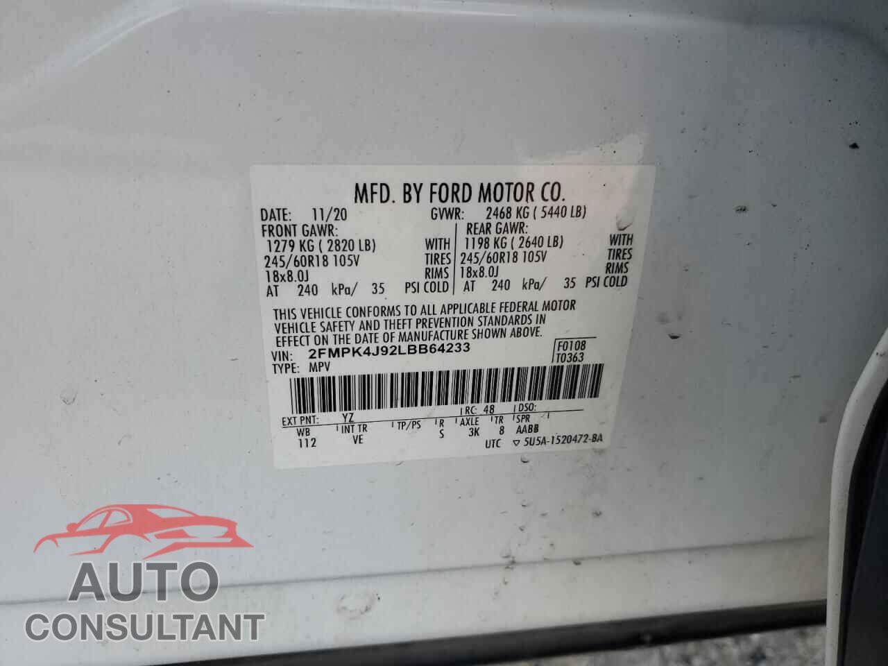 FORD EDGE 2020 - 2FMPK4J92LBB64233
