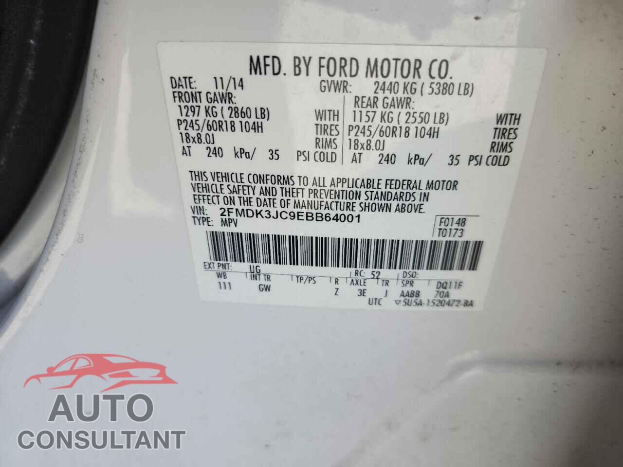 FORD EDGE 2014 - 2FMDK3JC9EBB64001