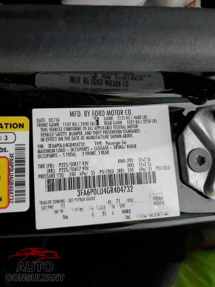 FORD FUSION 2016 - 3FA6P0LU4GR404732