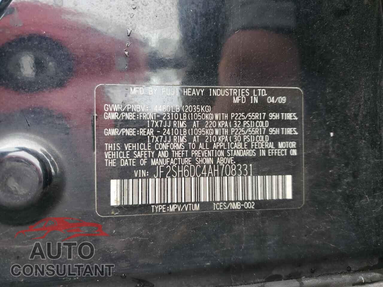 SUBARU FORESTER 2010 - JF2SH6DC4AH708331